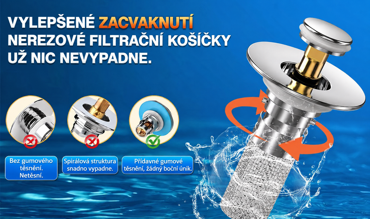 Vylepšené zacvakávací nerezové filtrační košíčky, bez gumového těsnění