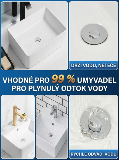 Zátka drží vodu a nepropouští, vhodná pro 99 % umyvadel